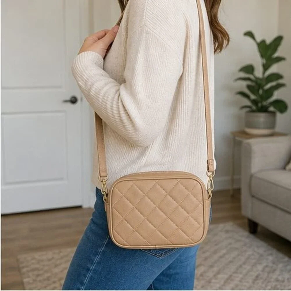 Tan Quilted Crossbody Bag